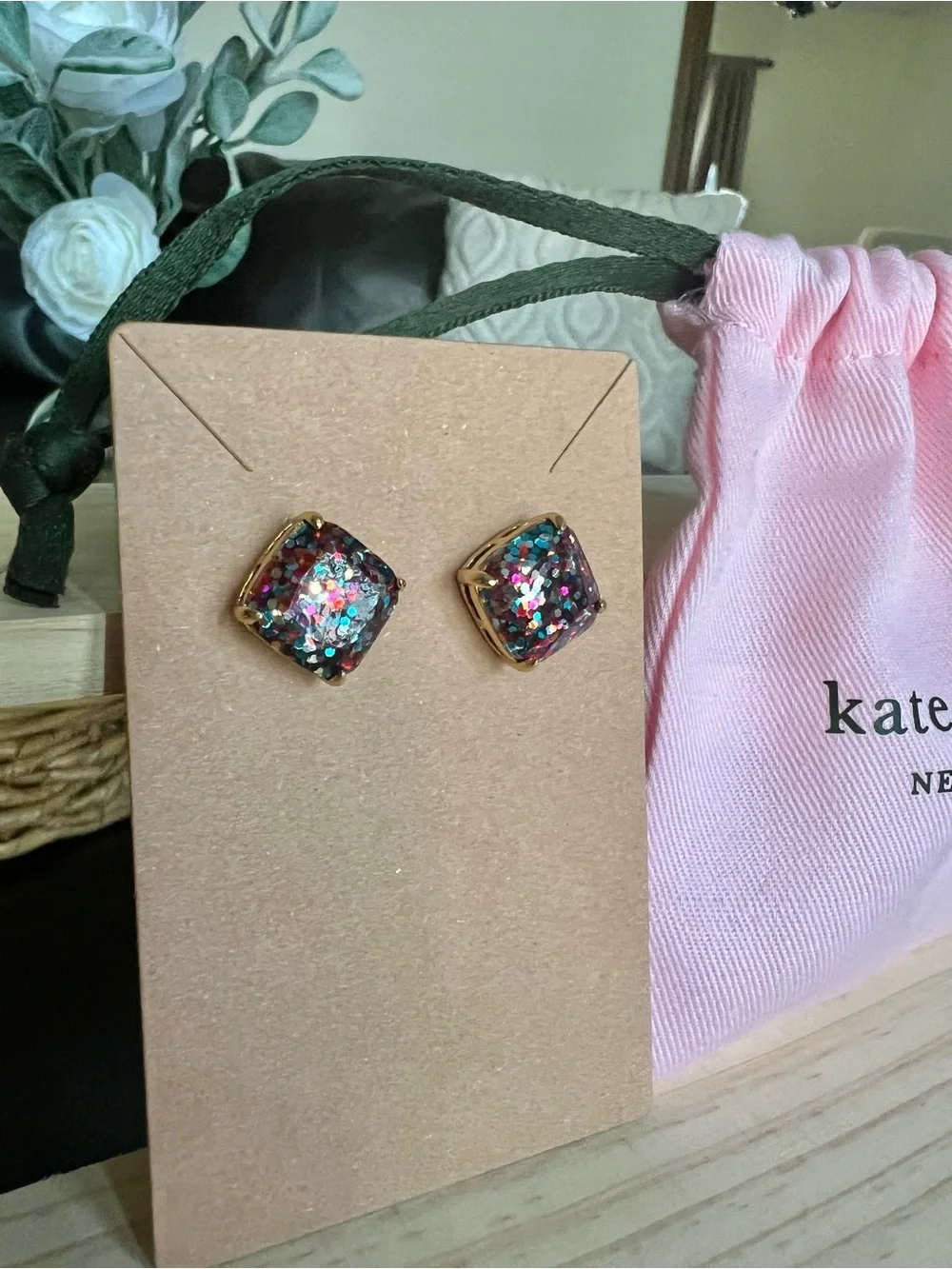 kate spade Multicolor Glitter Square Stud Earrings♠️